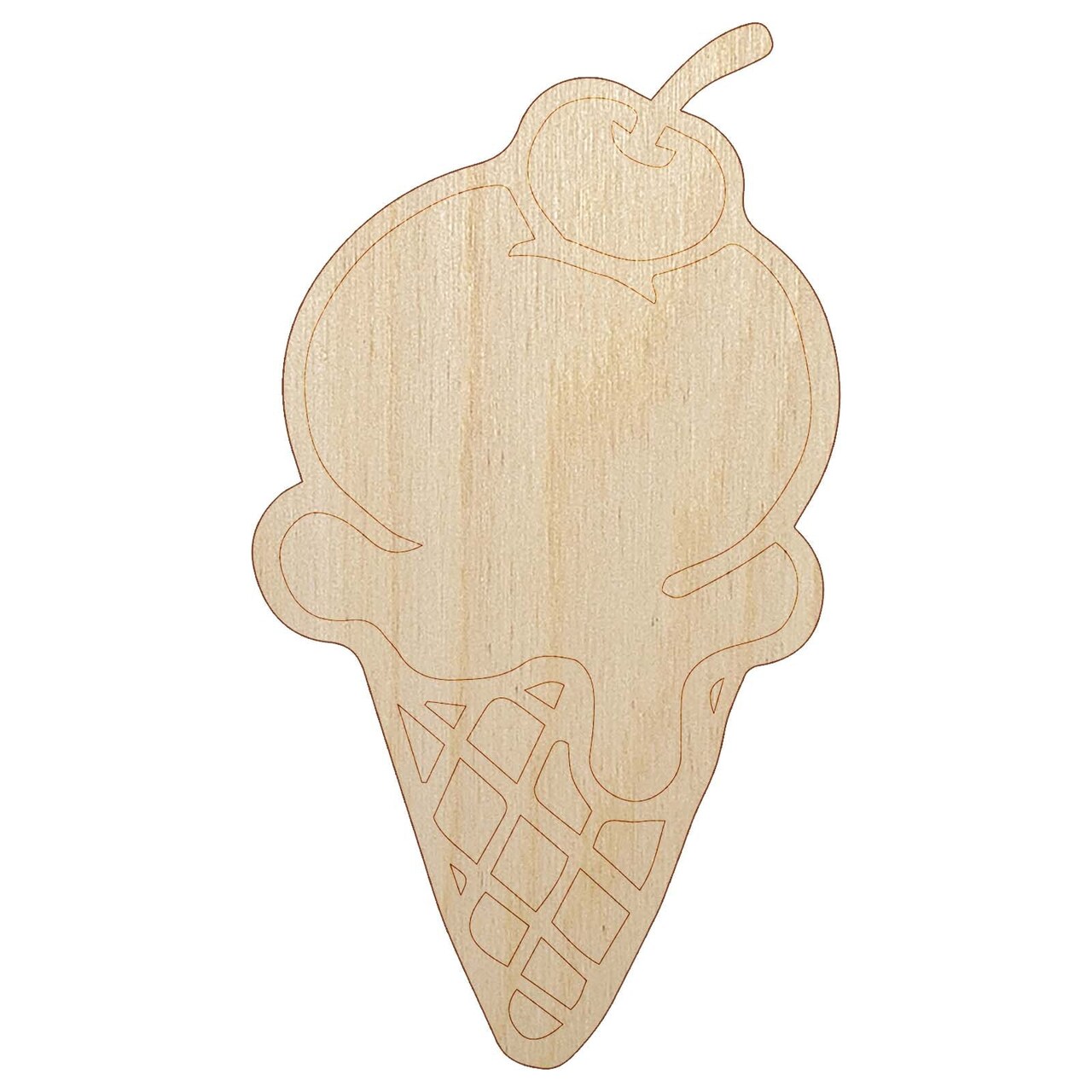 Hand Drawn Cute Ice Cream Cone Doodle Unfinished Wood Shape Piece Cutout for DIY Craft Projects